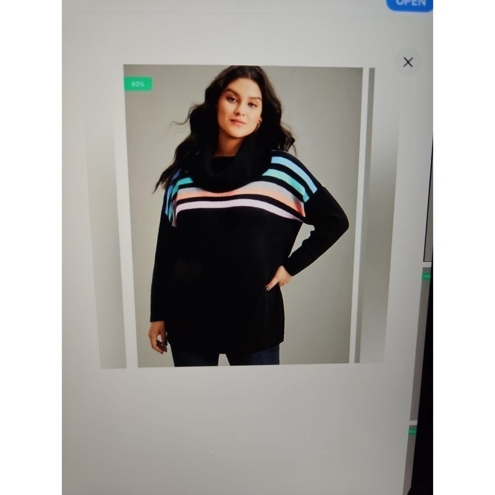 NWOT Bloomchic Rainbow Striped Cowl Neck Drop Shoulder Pullover Sweater, Plus 28